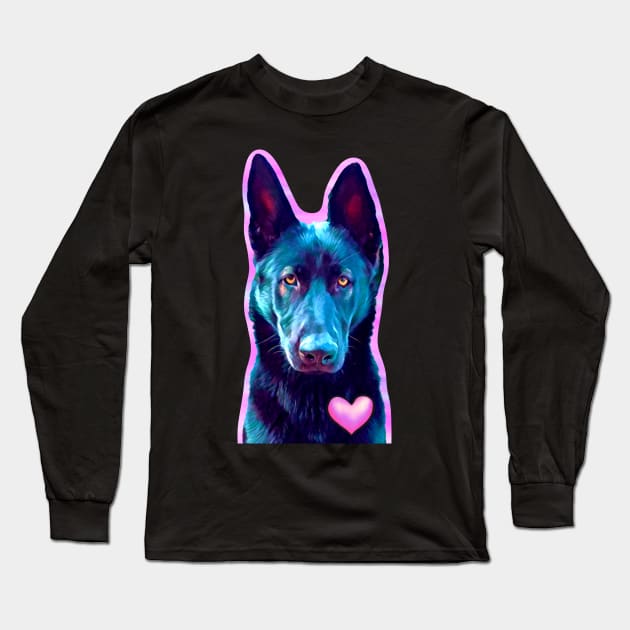 Black German Shepherd Heart for Dog Lovers Long Sleeve T-Shirt by Mochi Merch